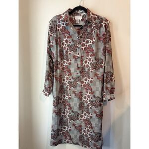 Vintage Schrader Gingham & Paisley Print Shift Long Sleeve Midi Dress Size 10‎